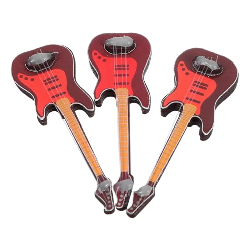 Mikinona 3 Stücke Teiliges Mini Gitarren Glatte Oberfläche Kleine Puppenhaus Möbel Kunststoff Gitarren Dekoratives Musikinstrument für von Mikinona