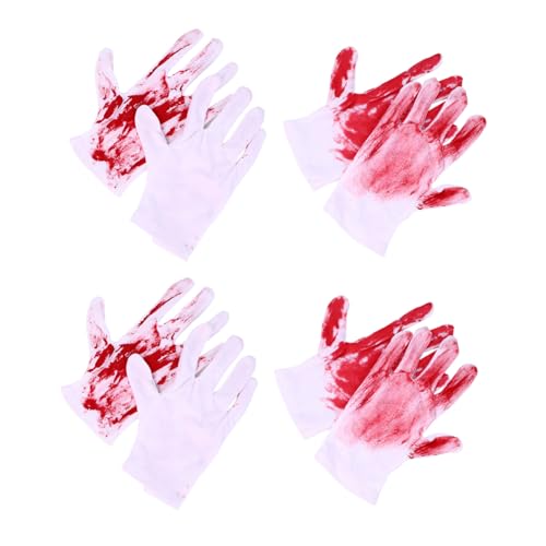 Mikinona 4 Paare Halloween Blut Handschuhe Weiß Stretchy Strickstoff Gruselige Party Requisiten Für Zombie Vampir Metzger Kostüm Zubehör von Mikinona