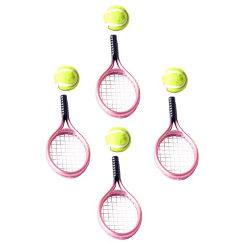 Mikinona 4 Sätze Mini Tennis Schläger und Bälle Miniatur Tennis Zubehör für Puppenhaus Deko Miniatur Sportspielzeug für Fotografie Requisiten von Mikinona