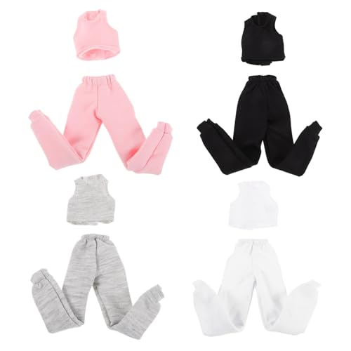 Mikinona 4 Sätze Puppenkleidung Sommer Sportweste und Hose Weiß Rosa Schwarz Puppen Outfit Einfach Ausziehen Kreatives Rollenspiel Zubehör von Mikinona