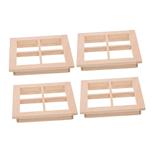 Mikinona 4 Stück Dollhouse Möbel Dekoration Langlebig Naturfarbene Mini Fenster für Puppenhaus Layout und Zubehör von Mikinona