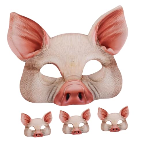 Mikinona 4 Stück Halbgesichtige Schweinemasken aus EVA Atmungsaktiv und Bequem Tierisches Cosplay-zubehör für Halloween Karneval Kostümparty und Rollenspiel Vielseitig für Erwachsene von Mikinona