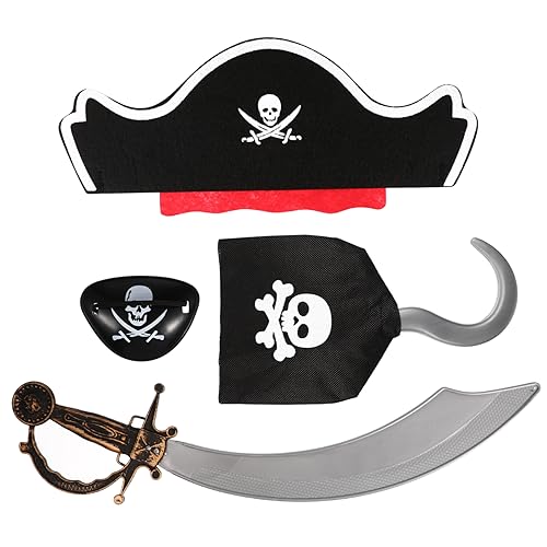 Mikinona 4 Stück Halloween Piraten Kostüm Teilig mit Hut Haken Augenklappe und Plastikdolch Leichte Langlebige Party Performance Requisiten für Halloween Cosplay und Karneval Mikinona 4 Stück Halloween Piraten Kostüm Teilig mit Hut Haken Augenklappe und Plastikdolch Leichte Langlebige Party Performance Requisiten für Halloween Cosplay und Karneval von Mikinona