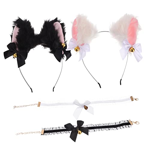 Mikinona 4 Stück Katzenohren Haarreif mit Halskette und Glöckchen für Halloween Verkleidung Teiliges Kostümzubehör für Damen für Cosplay und Partys Mikinona 4 Stück Katzenohren Haarreif mit Halskette und Glöckchen für Halloween Verkleidung Teiliges Kostümzubehör für Damen für Cosplay und Partys von Mikinona