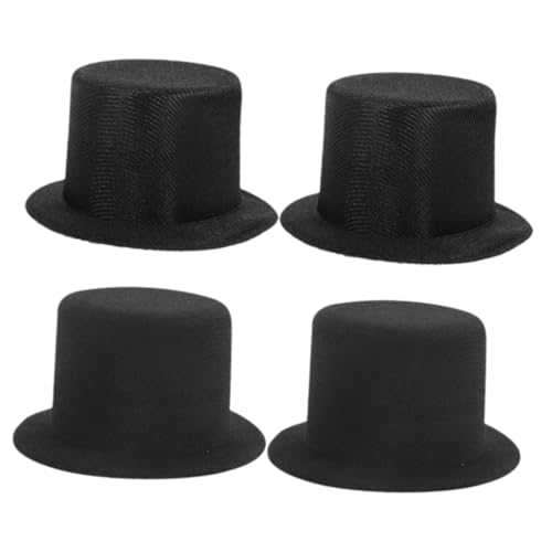 Mikinona 4 Stück Miniatur Schneemann Hüte Teiliges aus Schwarzem Filz und Glänzendem Leichter DIY Zylinderhut für Bastelprojekte Puppen Haustier Accessoire und Weihnachtsdekoration von Mikinona