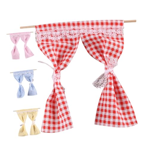 Mikinona 4 Stück Miniatur Vorhänge für Puppenhäuser Teiliges Set Gelb Rot und Blau DIY Fensterdekoration für Küche Bad und Schlafzimmer Leicht zu Installieren für Spiel und Sammler von Mikinona