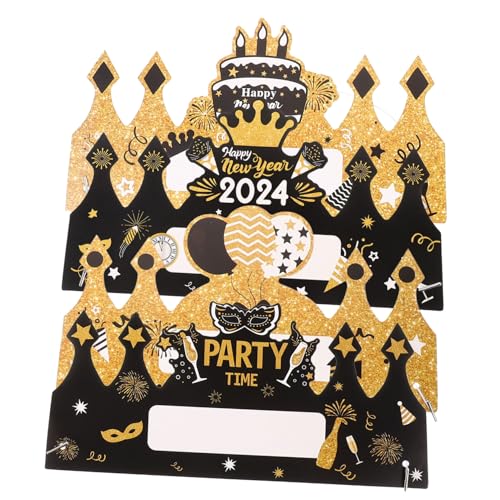 Mikinona 4 Stück Papierkronen Neujahrs Partyhüte Leichte Silvester Kopfbedeckung für Fotorequisiten und Partydekoration mit Neujahrsdesign und Glückwünschen von Mikinona