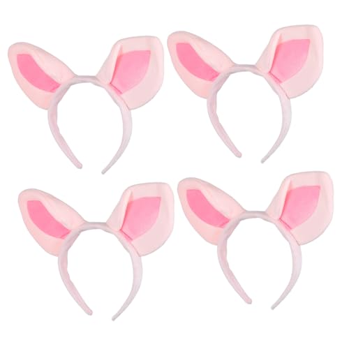 Mikinona 4 Stück Plüsch Schweineohren Haarreif Rosa Kuscheliges Stirnband Tierkostüm Accessoire für Halloween Karneval Erwachsene Süßer Haarschmuck für Mädchen und Damen von Mikinona