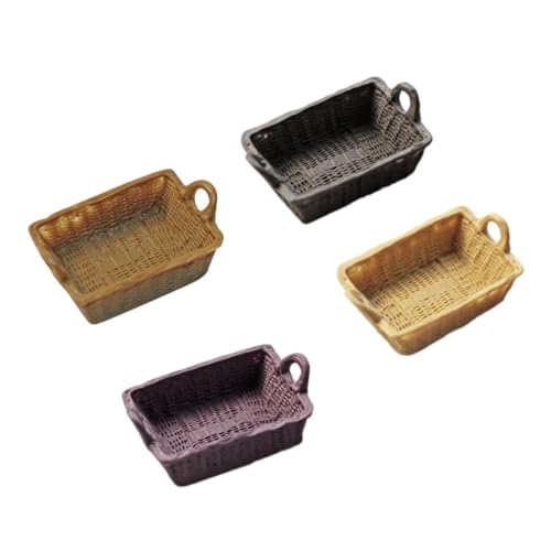 Mikinona 4 Stück Puppenhaus Zubehör Realistische Mini Körbe in Khaki Kamel und Schwarz für Puppenhaus Schlafzimmer und Wohnzimmer Dekoration von Mikinona