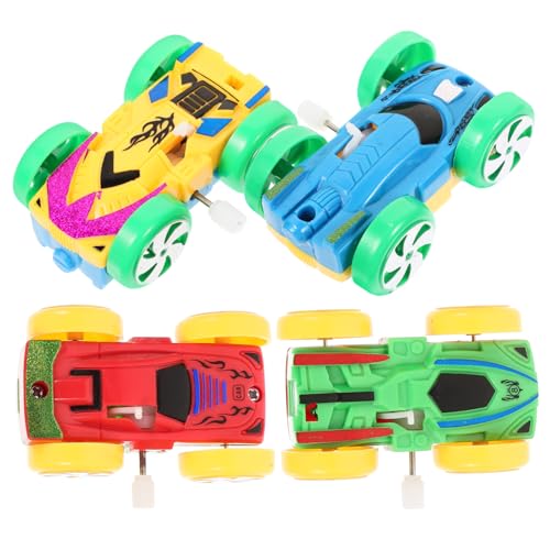 Mikinona 4 Stück Teiliges Aufziehauto Doppelseitige Bunte Kunststoff Wind Up Fahrzeuge Lustige Kinderautos für Kleinkinder Jungen Mädchen Einfache Handhabung Fördert Zufällige Farbe von Mikinona