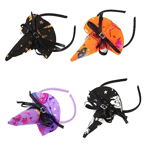 Mikinona 4 Stück Teiliges Halloween Hexenhut Haarband Damen Langlebiger Kopfschmuck mit Einzigartigem Hexen Design Modisches Stirnband für Kostüm und Karnevalspartys für Fotoaccessoire und von Mikinona