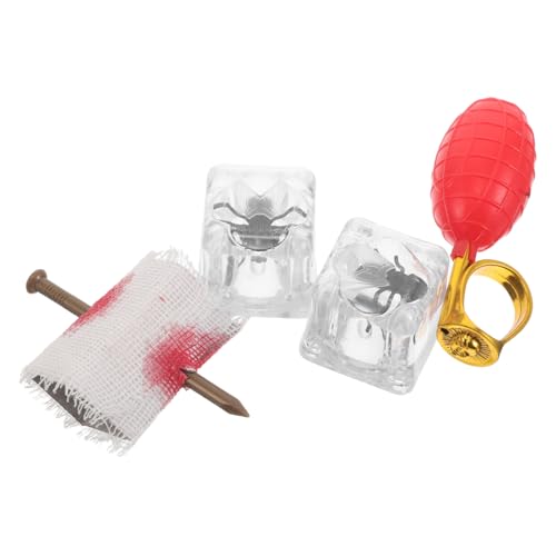 Mikinona 4 Stück Teiliges Halloween Prank Set mit Wassersprüh Ring Künstlichem Nagel durch Finger Realistischen Eiswürfeln mit Insekten Spaß für April Partys von Mikinona