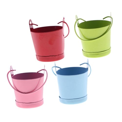 Mikinona 4 Stück Teiliges Mini Metalleimer Kleine Verzinkte Eimer Dekorative Puppenhaus Accessoires Farblich Gemischte Miniatur Blumentöpfe aus Stabilem Zinnblech für Puppenhaus und von Mikinona