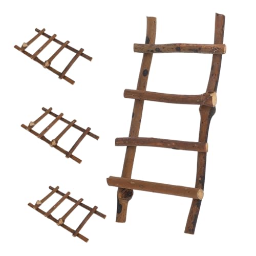 Mikinona 4 Stück Teiliges Mini Rattanstufenleiter Stabile Detailreiche Puppenhausleiter für DIY Mikro-landschaften Gartenornamente und Sandgartendekorationen von Mikinona