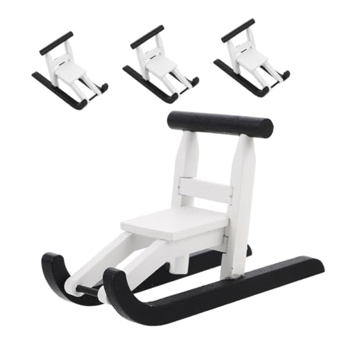 Mikinona 4 Stück Teiliges Miniatur Holzschlitten mit Filigraner Gestaltung Vielseitige Weihnachtsdeko für Puppenhäuser Tischdekoration und Kompakte Festliche Arrangements in Schwarz-weiß von Mikinona