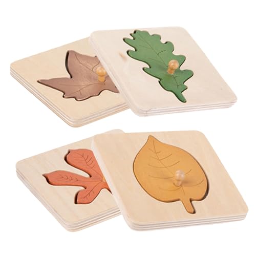 Mikinona 4 Stück Teiliges Montessori Holzpuzzle Blattform Lernspielzeug für Kleinkinder Vorschule Kognitive Pädagogisches Matching Ab Jahren von Mikinona
