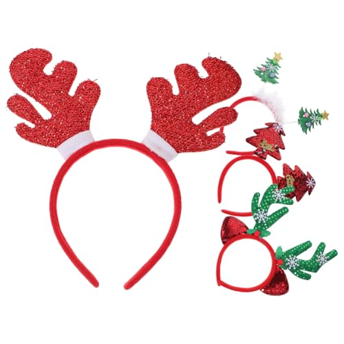 Mikinona 4 Stück Teiliges Rehgeweih Stirnband Leichtes Haarschmuck Weihnachten Vielseitiger Weihnachts Haarreifen für Erwachsene und Festliches Party Zubehör für Weihnachten und Karneval von Mikinona