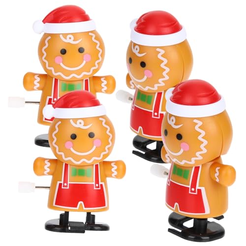 Mikinona 4 Stück Teiliges Weihnachts Aufziehspielzeug Lebkuchenmännchen mit Lustigen Cartoon Designs für Weiches Sicheres Material als für Eltern Junge Mädchen Spielspaß von Mikinona