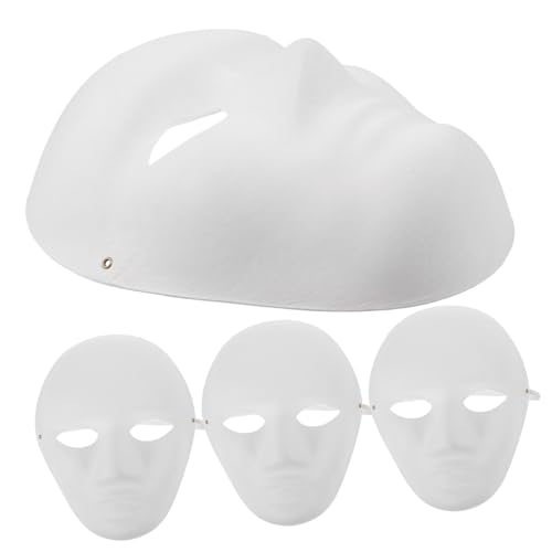 Mikinona 4 Stück Teiliges Weiße DIY Papiermasken aus Umweltfreundlichem Pulp Leere Bastelmasken zum Bemalen Kostümparty und Theater Performance Masken für Karneval Halloween Fasching von Mikinona