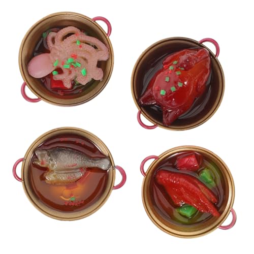 Mikinona 4 Teiliges Mini Hot Pot Modell Simuliertes Lebensmittelmodell Winziger Chinesischer Hot Pot Puppenhaus Küchendekorationen Mini Lebensmittelmodelle von Mikinona