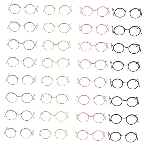 Mikinona 40 Stück Teiliges Mini Metallbrillen für Puppen DIY Dekoration Gold Silber Roségold Schwarz Leichte Miniatur Brillenrahmen für Bastelprojekte und Puppenzubehör von Mikinona