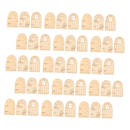 Mikinona 45 Stück Elfentor Mini Winzige Puppenhaus Feenhaus Zubehör Feenhaustüren Feentüren Dekorationen Unvollendete Messetür Miniaturtür Beiges Holz von Mikinona