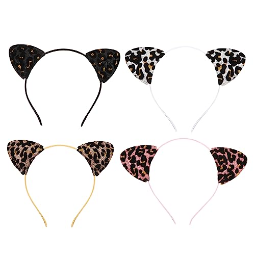 Mikinona 4Stücke Katzenohren Haarband Teiliges mit Leopardenmuster Partyaccessoires für Kostümpartys Festivals und Cosplay von Mikinona