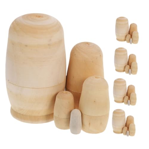Mikinona 5 Sätze Unbemalte Hölzerne Puppen zum Bemalen DIY Russische Nesting Dolls für Familienaktivitäten Kinderbasteln und Kreative Dekorationen von Mikinona