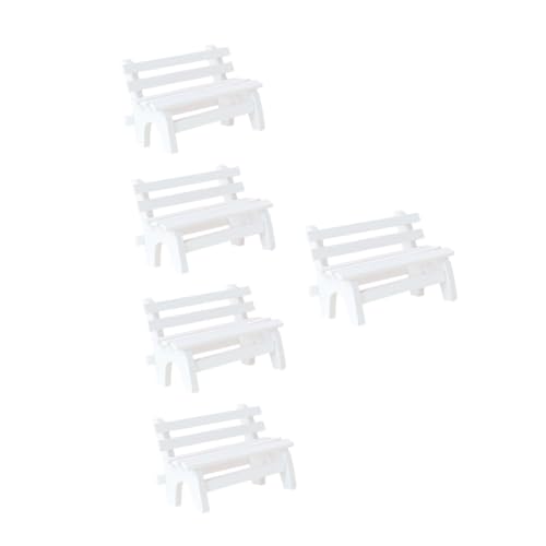 Mikinona 5 Stück Kleine Holzstühle Und Bänke Gartenornamente Für Draußen Gartenlandschaftsdekoration Miniatur Gartenzubehör Mini Stuhl Miniatur Gartendekoration Für Draußen Weiß von Mikinona