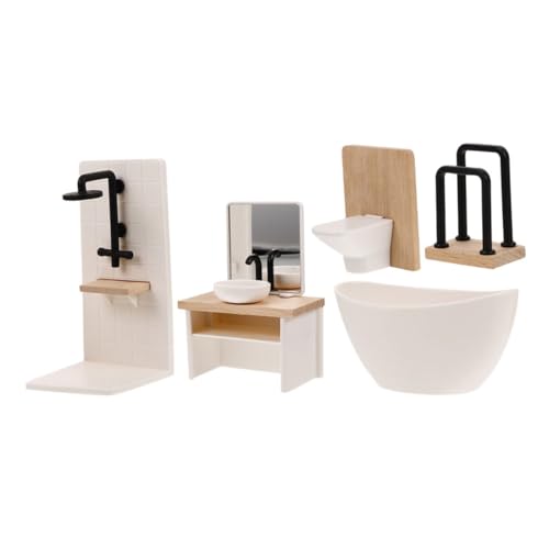 Mikinona 5 Stück Puppenhaus Möbel Kleine Realistische Badewanne Toilette Waschbecken Handtuchhalter Badezimmer Dekoration von Mikinona