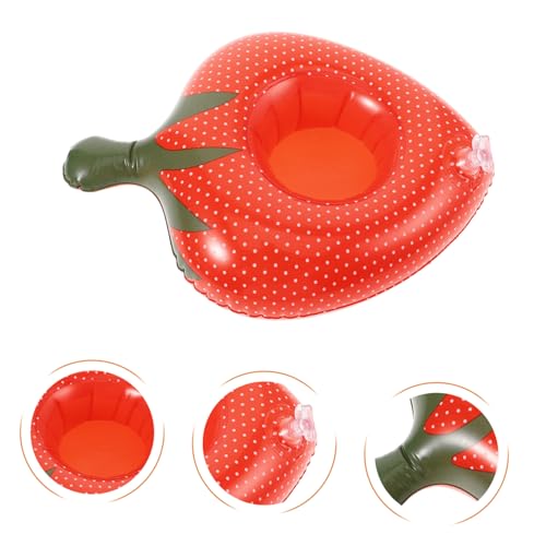 Mikinona 5 Stück Teiliges Aufblasbares PVC Getränkehalter mit Erdbeer Design Schwimmende Wasser Biermatte Leichter Stabiler Becherhalter für Poolparty Strand und Schwimmbad von Mikinona