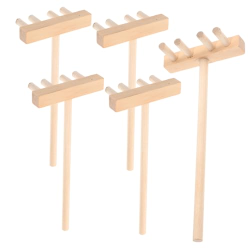 Mikinona 5 Stück Teiliges Mini rechen aus Holz Sandglättung und Kreative Gestaltung Sicherer Zen Garten Sandspielzeug für Meditationsgarten und Dekoration von Mikinona