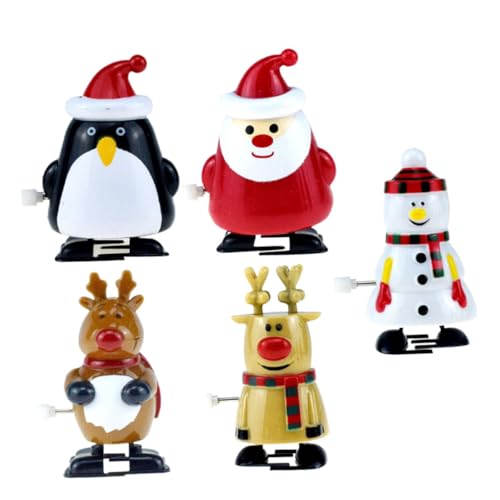 Mikinona 5 Stück Weihnachtliches Teiliges Aufziehspielzeug mit Santa Schneemann Pinguin und Rentier Bunte Mechanische Figuren Lustiges Weihnachtsdeko für Partys von Mikinona