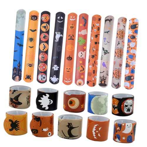 Mikinona 50 Stück Halloween Klatscharmbänder Slap Bracelets mit Zufälligen Mustern Leicht Komfortabel Geeignet für Jugendliche und Erwachsene als Party Mitgebsel und Karnevalsaccessoire von Mikinona