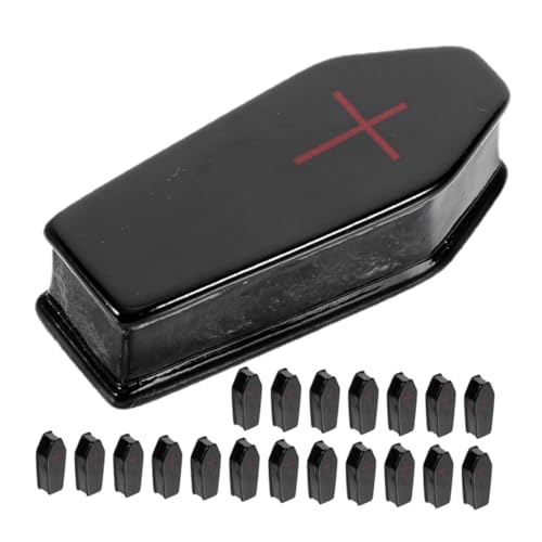 Mikinona 50 Stück Mini Särge aus Resin Halloween Miniatur Dekorationen Miniatur Grabstein Ornamente für Puppenhaus Mikro Landschaft Büro und Partydeko für Gruselige Feststimmung von Mikinona