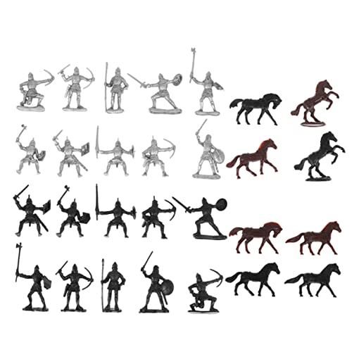Mikinona 56 Stück Teiliges Mittelalterliches Soldaten Spielzeugset aus Robustem mit Rittern Pferden und Kriegern Detailreiche Miniaturfiguren für Dekorieren von Mikinona