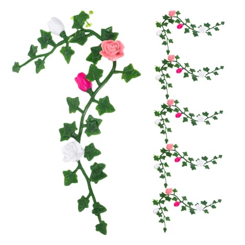 Mikinona 6 Stück Miniatur Blumenranken Künstliche Rosen für Puppenhaus Mini Garten Deko Realistische Mikro Landschafts-szenerie Zubehör von Mikinona
