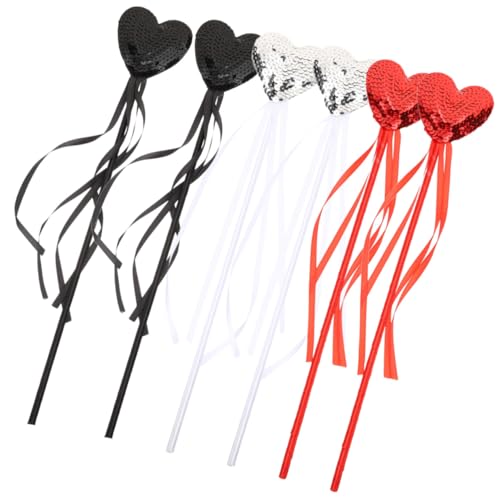 Mikinona 6 Stück Teiliges Herzförmige Glitzer Fee Stäbe in Schwarz Rot Silber Dekorative Mädchen Party Sticks für Geburtstag Halloween Cosplay Bühnenauftritte von Mikinona