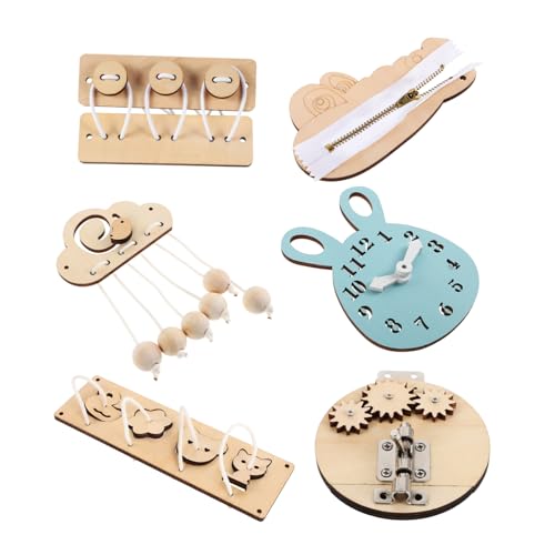 Mikinona 6 Stück Teiliges Holzspielzeug Busy Board für Kleinkinder DIY Sensorikspielzeug mit Verschlüssen Fördert Feinmotorik Kreativität und Interaktives Lernen für Zuhause und Vorschule von Mikinona