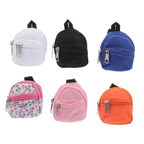Mikinona 6 Stück Teiliges Mini Puppenrucksack- Leichte Kompakte Stoff-Schulranzen mit Reißverschluss Tragbare Cartoon-Taschen für Puppenhaus Vielseitig Kompatibel für Rollenspiel und Reisen von Mikinona