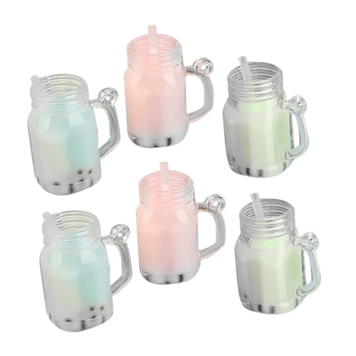 Mikinona 6 Stück Teiliges Miniatur Getränke Modell Realistische Resin Puppenhaus Dekoration Bunte Miniatur Bubble Tea Becher für Puppenhaus Küche und Spielzeugzubehör von Mikinona