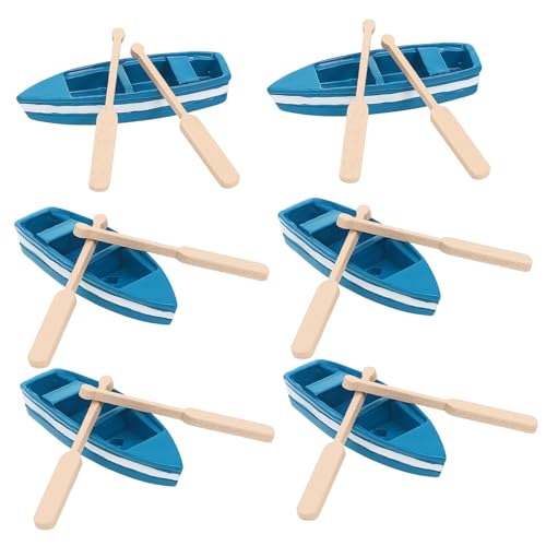 Mikinona 6 Stück Teiliges Miniatur Ruderboot aus Holz mit Paddeln Nautische Tischdeko in Blau Realistische Modellboote für Ocean Decor Segelschiff Deko Wohnaccessoire von Mikinona