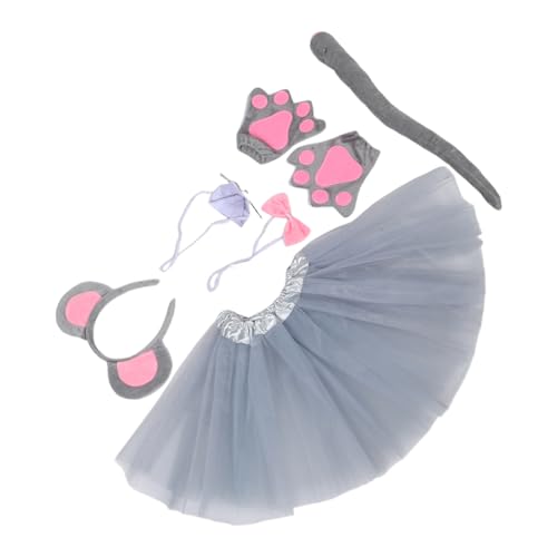 Mikinona 7 Stück Teiliges Mauskostüm mit Mausohren Haarreifen Nasen Fliege Tüllrock und Handschuhen für Halloween Karneval Schulaufführungen und Kostümpartys von Mikinona