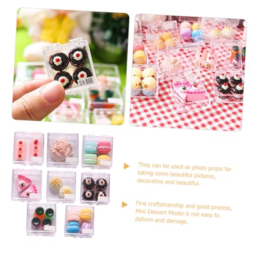 Mikinona 8 Sätze Maßstab Realistische Miniatur Spiellebensmittel Mini Kuchen Brot Donut Puppenhaus Dekorationen für Mini Haus Küche Zubehör von Mikinona