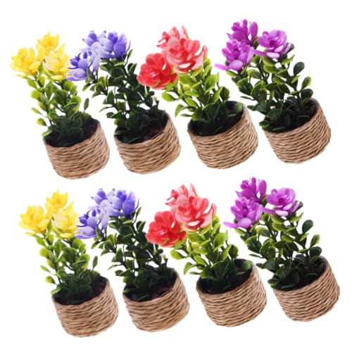 Mikinona 8 Stück Miniatur Bonsai Pflanzen Mini Puppenhaus Gefäße mit Künstlichen Blumen Langlebige Miniatur Grünpflanzen für Mikro Landschaftsdekoration Pflegeleicht ohne Gießen für von Mikinona