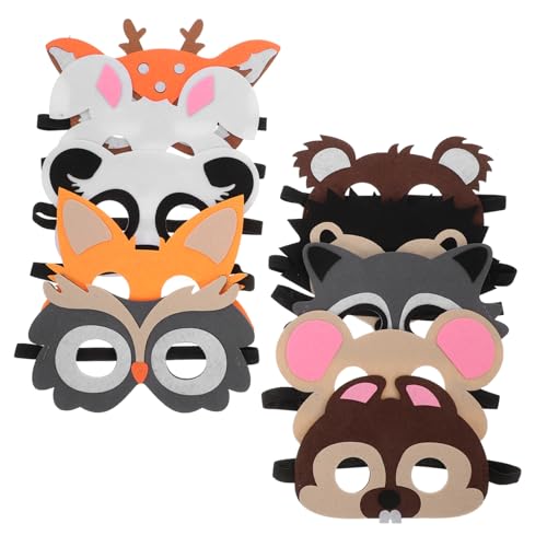 Mikinona 8 Stück Teiliges Filz Tiermasken für Bunte Wiederverwendbare Augenmasken und Leicht für Halloween Partys Kostüme und Karneval Niedliche Dschungel Designs Wie Eule Giraffe Hase von Mikinona