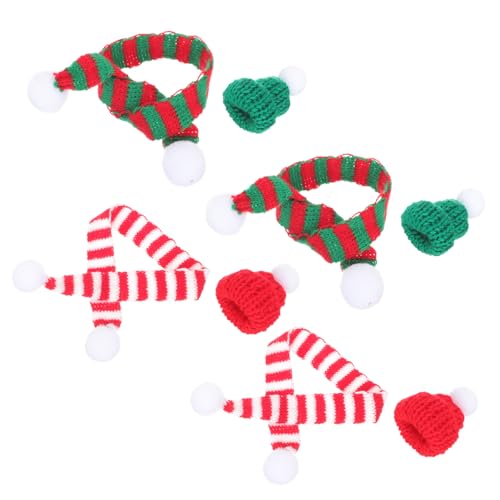 Mikinona 8 Stück Teiliges Mini Strickmützen Schal für Weinflaschen Handgestrickt Weihnachtliche Flaschendeko Rot grün Weiche Langlebige Wollaccessoires für Festliche Tischdekoration von Mikinona