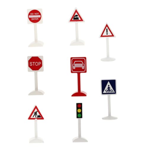 Mikinona 8 Stück Teiliges Miniatur Verkehrszeichen aus Kindgerechtes Baustellen für Sandtisch Langlebig und Sicher Pädagogisches Verkehrsmodell zur Spielerischen von Mikinona