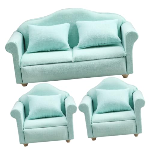 Mikinona Adorable Miniatur Puppenhaus Sofa Teilig Stoff Sofa und Sessel Dekoration Miniaturmöbel für Puppenhaus Wohnzimmer und Fotorequisiten von Mikinona