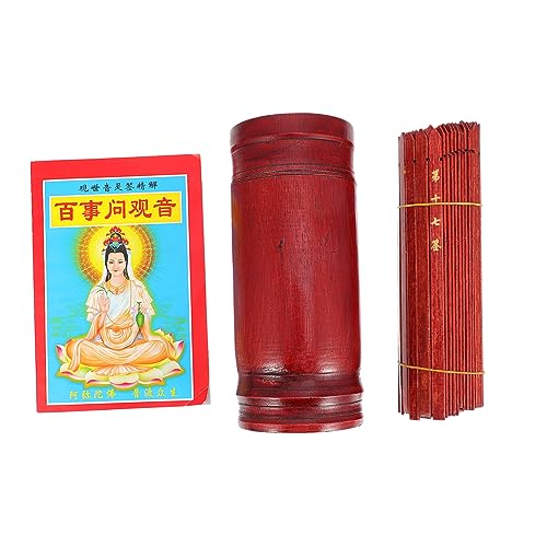Mikinona Buddhistische Wahrsagestäbchen mit Chinesischen Divinationsstäbchen und Buch Traditioneller Stäbchen Eimer für Tempel Zuhause Büro Tragbar und Langlebig Dunkles Rot von Mikinona
